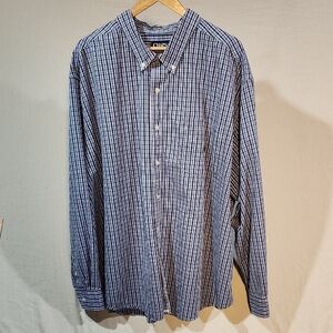 Chaps Mens Blue Plaid Button-Down Shirt W/‎ Pocket Logo